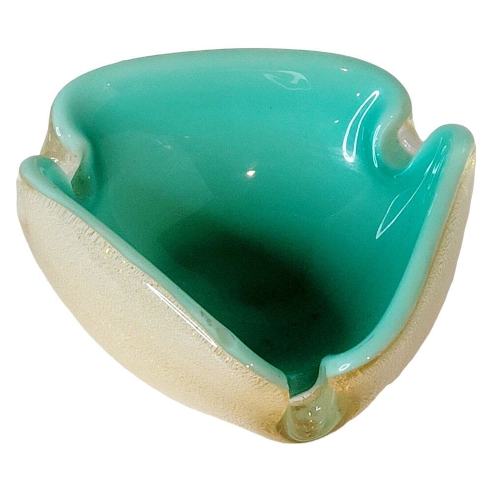 Seguso Murano Aqua Green Celadon Gold Flecks Italian Art Glass Dish Bowl Ashtray - Picture 4 of 12